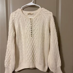 Sezane Cream Button-Front Cable Knit Sweater